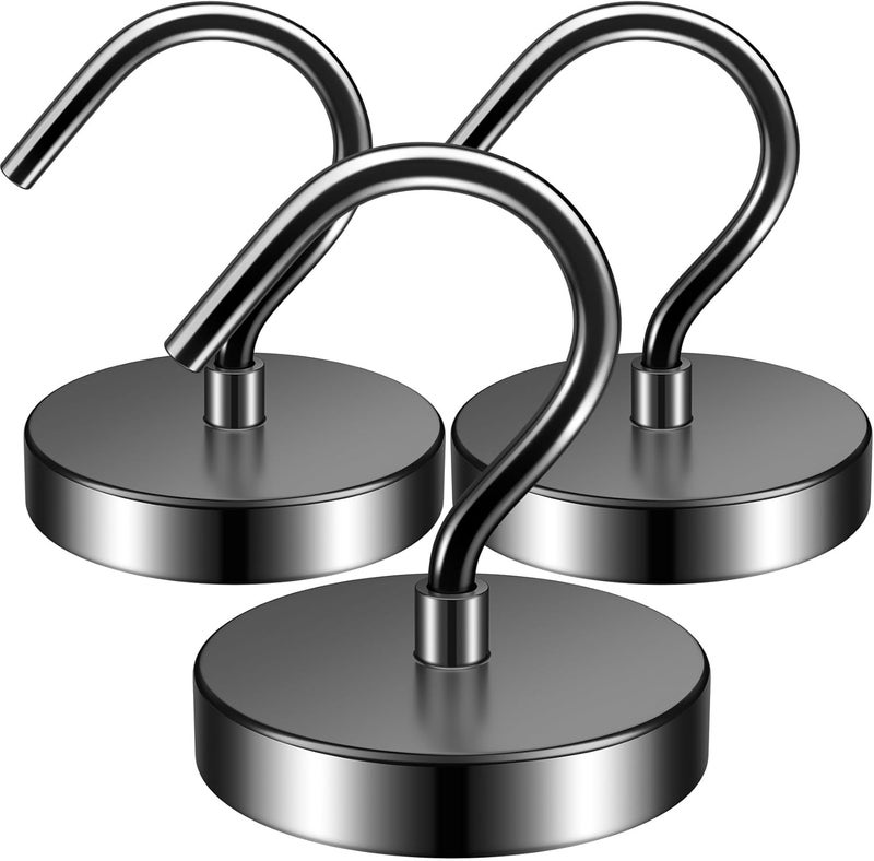 Junarter 3 Pack Magnetic Hooks, 110lbs Magnet Hooks for Cruise Cabins, Strong Magnetic Hooks Heavy Duty, Magnets with Hooks, Metal Magnetic Hook for Hanging, Hook Magnets for Refrigerator, Grill - Image 1